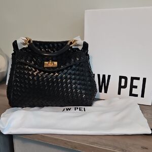 JW PEI Black Woven Top Handle Bag
